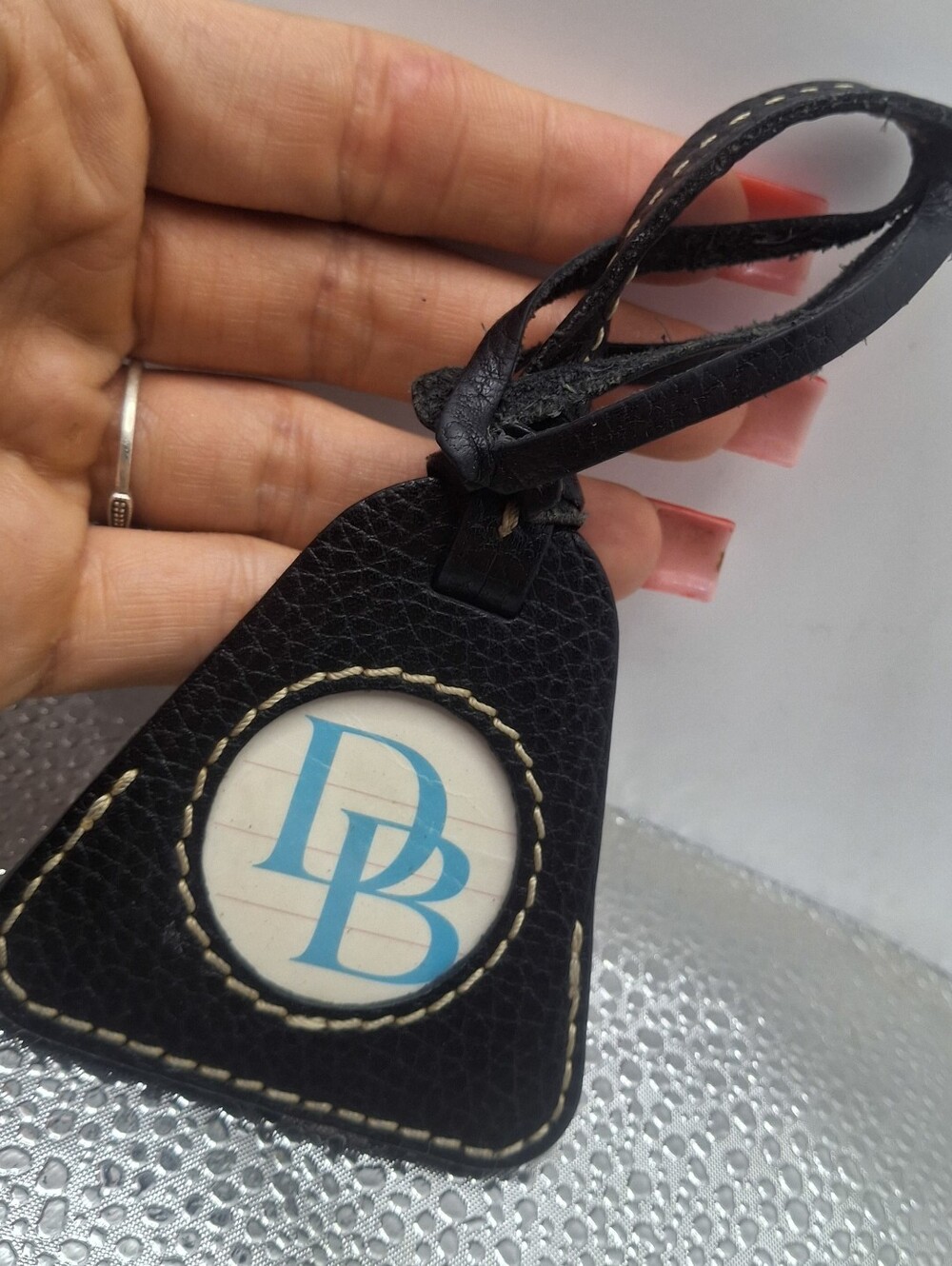 Black Leather DB Monogram Bag Tag